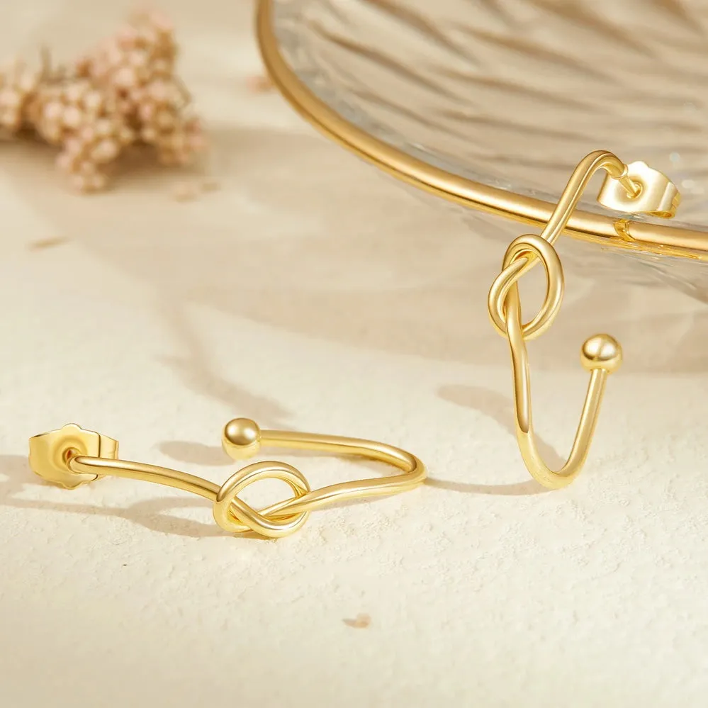 14K Gold Plated Geometric Twisted Huggie Hoops Earrings- Oval Hoop
