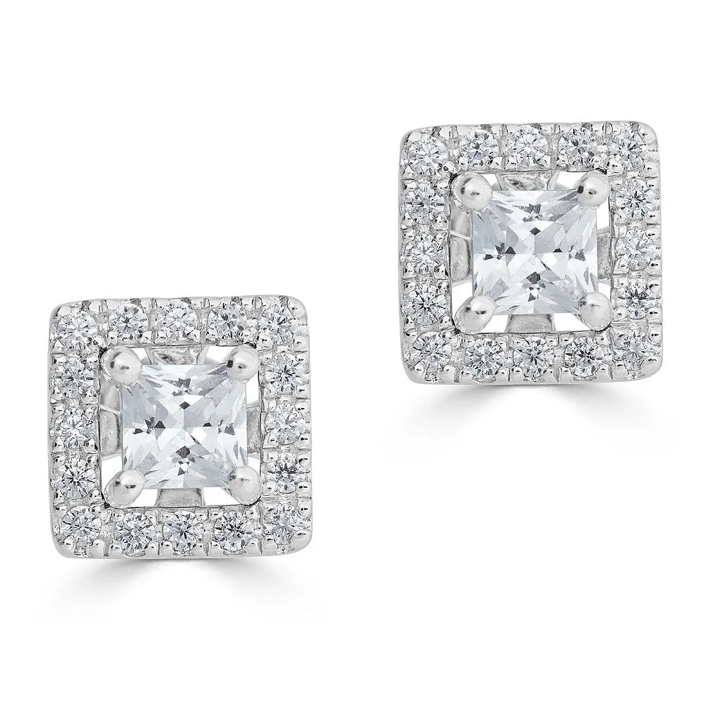 14KT 1/5 CTW Diamond Square Halo Earring Jackets For 1/4 CT Stone