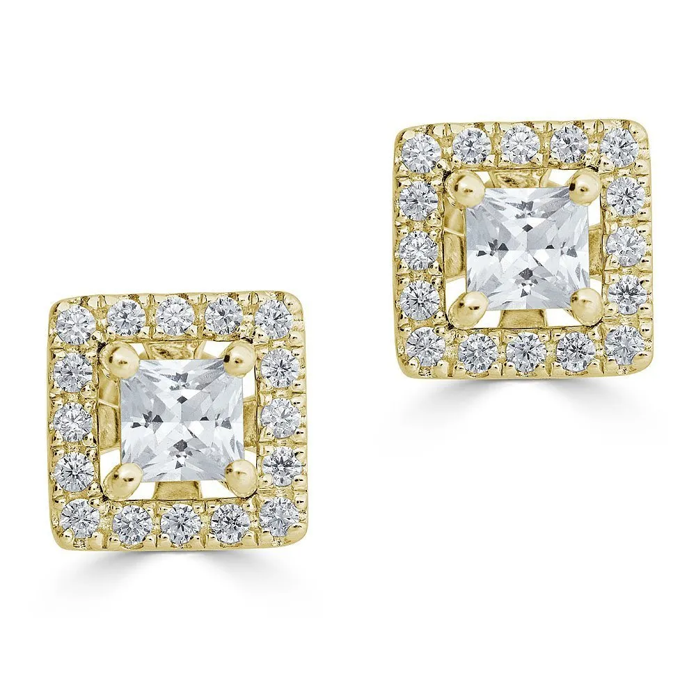 14KT 1/5 CTW Diamond Square Halo Earring Jackets For 1/4 CT Stone