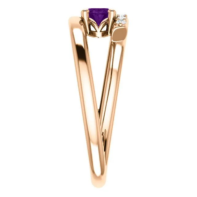 14KT GOLD 1/2 CTW AMETHYST & 1/8 CTW DIAMOND BYPASS RING