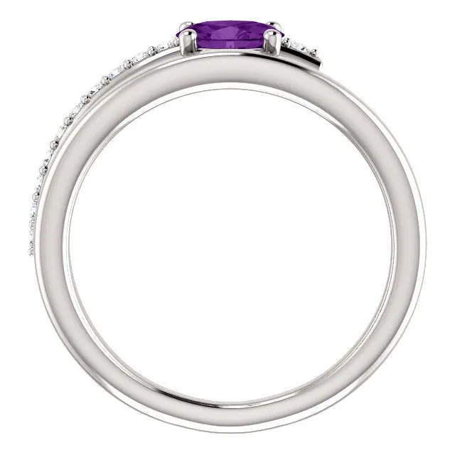 14KT GOLD 1/2 CTW AMETHYST & 1/8 CTW DIAMOND BYPASS RING