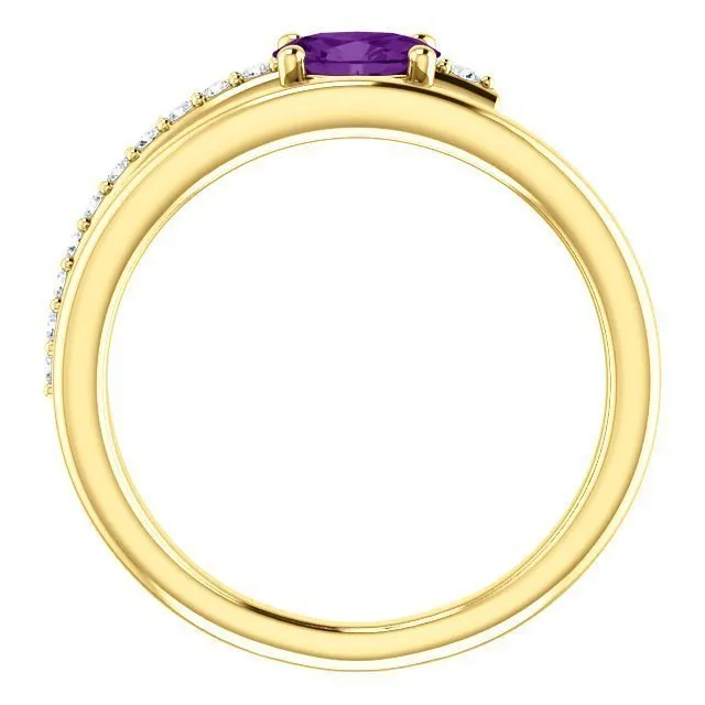 14KT GOLD 1/2 CTW AMETHYST & 1/8 CTW DIAMOND BYPASS RING