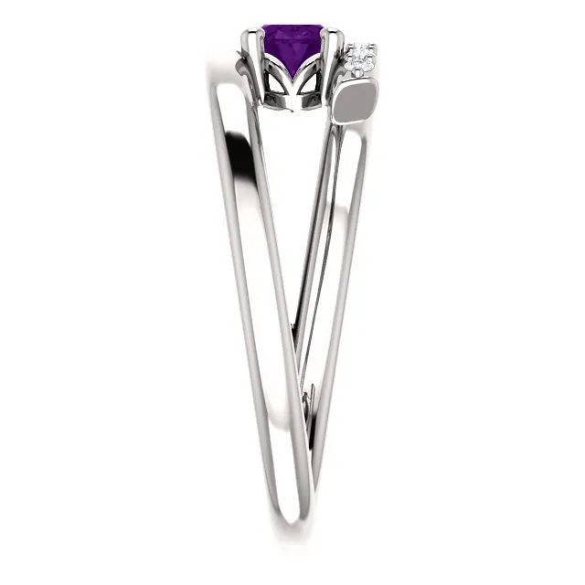 14KT GOLD 1/2 CTW AMETHYST & 1/8 CTW DIAMOND BYPASS RING