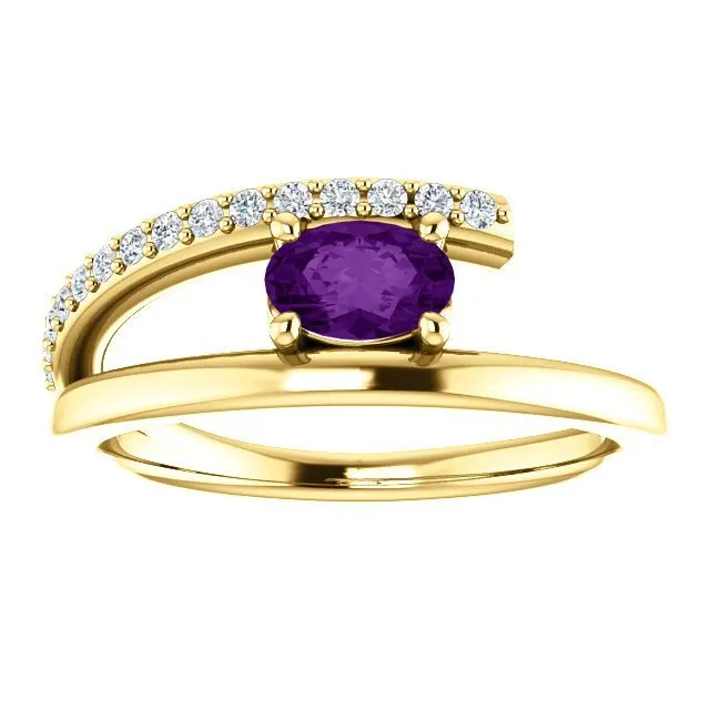 14KT GOLD 1/2 CTW AMETHYST & 1/8 CTW DIAMOND BYPASS RING