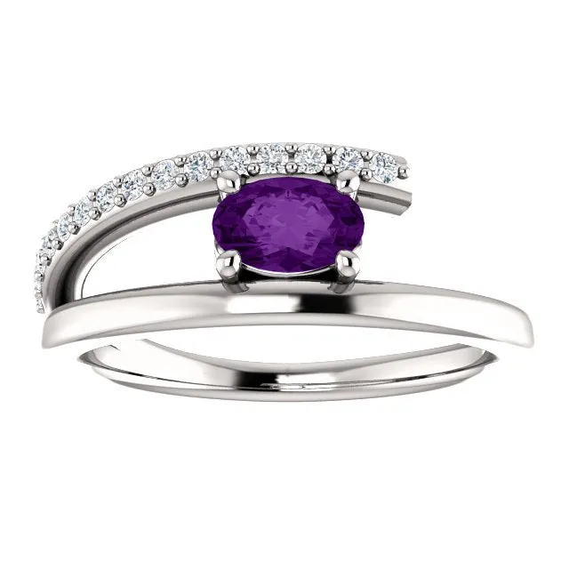 14KT GOLD 1/2 CTW AMETHYST & 1/8 CTW DIAMOND BYPASS RING