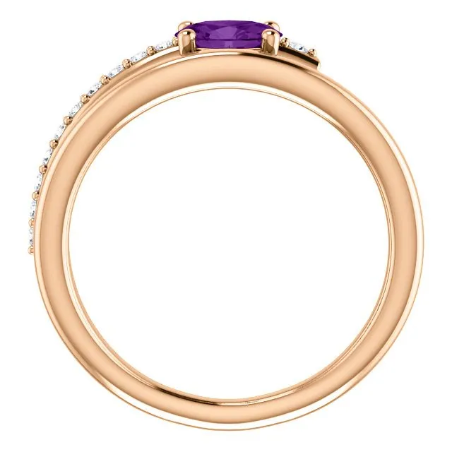 14KT GOLD 1/2 CTW AMETHYST & 1/8 CTW DIAMOND BYPASS RING
