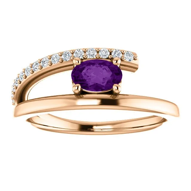 14KT GOLD 1/2 CTW AMETHYST & 1/8 CTW DIAMOND BYPASS RING