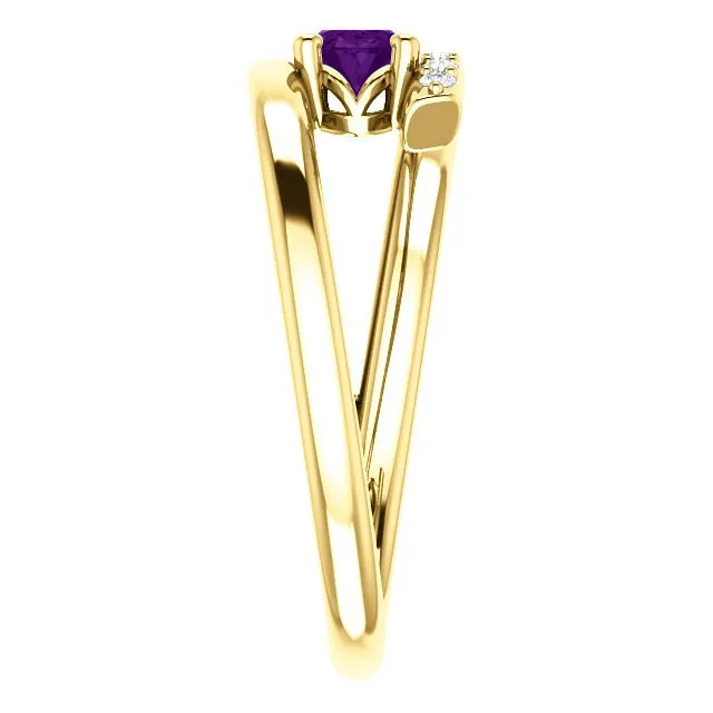 14KT GOLD 1/2 CTW AMETHYST & 1/8 CTW DIAMOND BYPASS RING