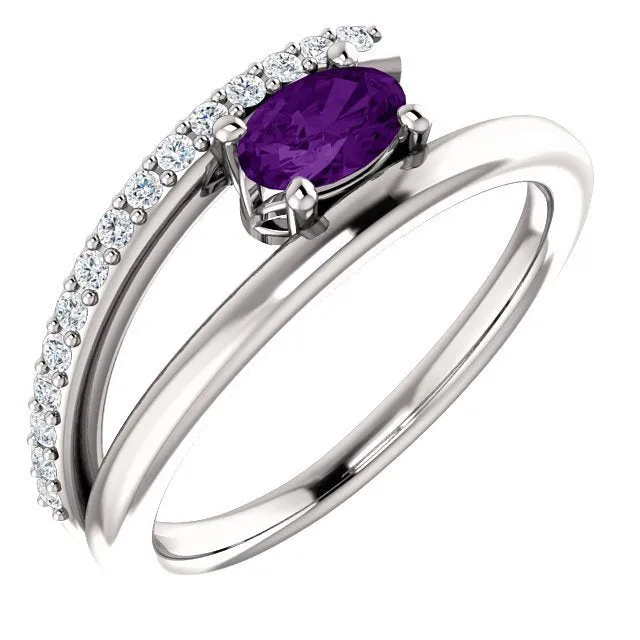 14KT GOLD 1/2 CTW AMETHYST & 1/8 CTW DIAMOND BYPASS RING