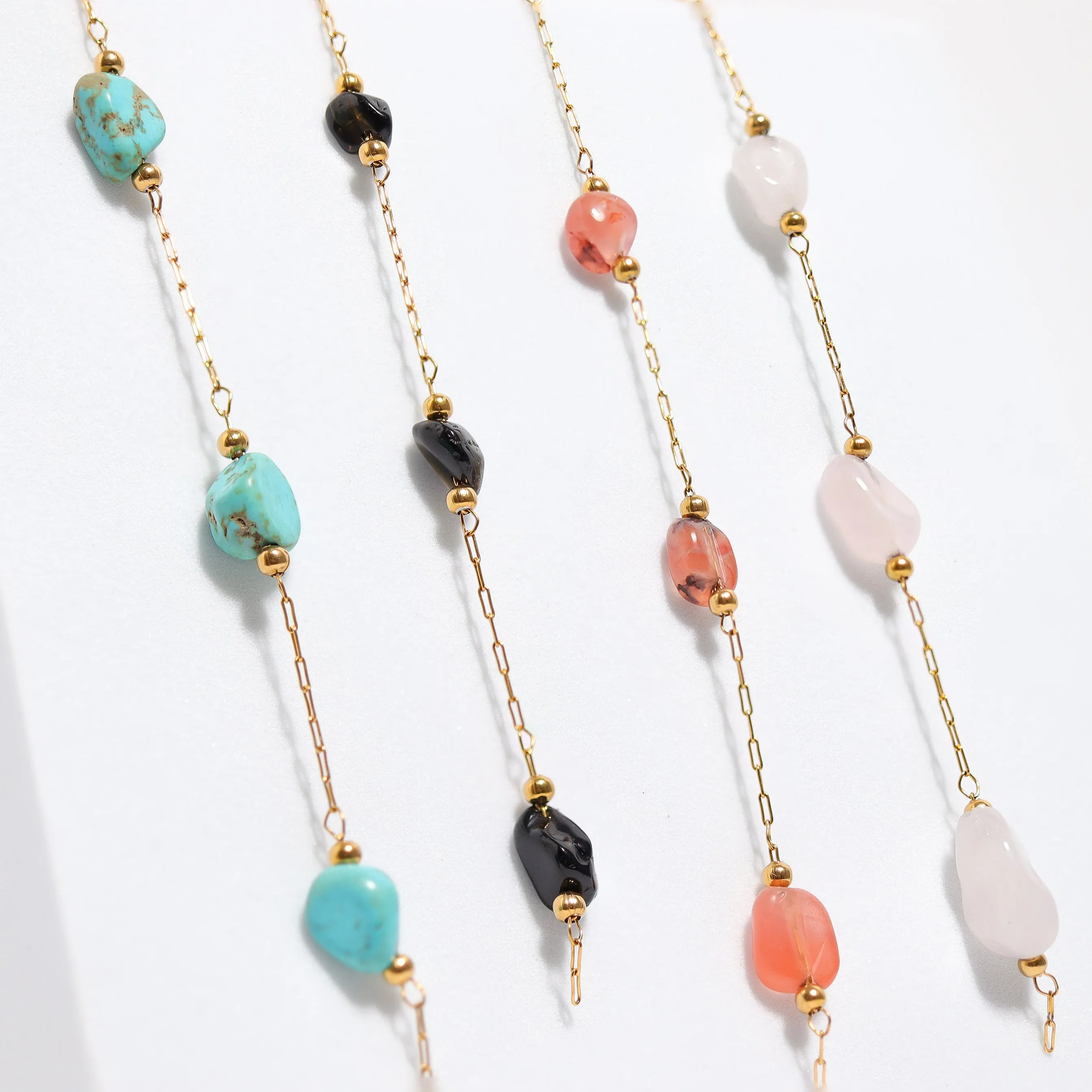 18K Gold PVD Stainless Steel Beaded Stone Chain - By The Foot / SPL1017