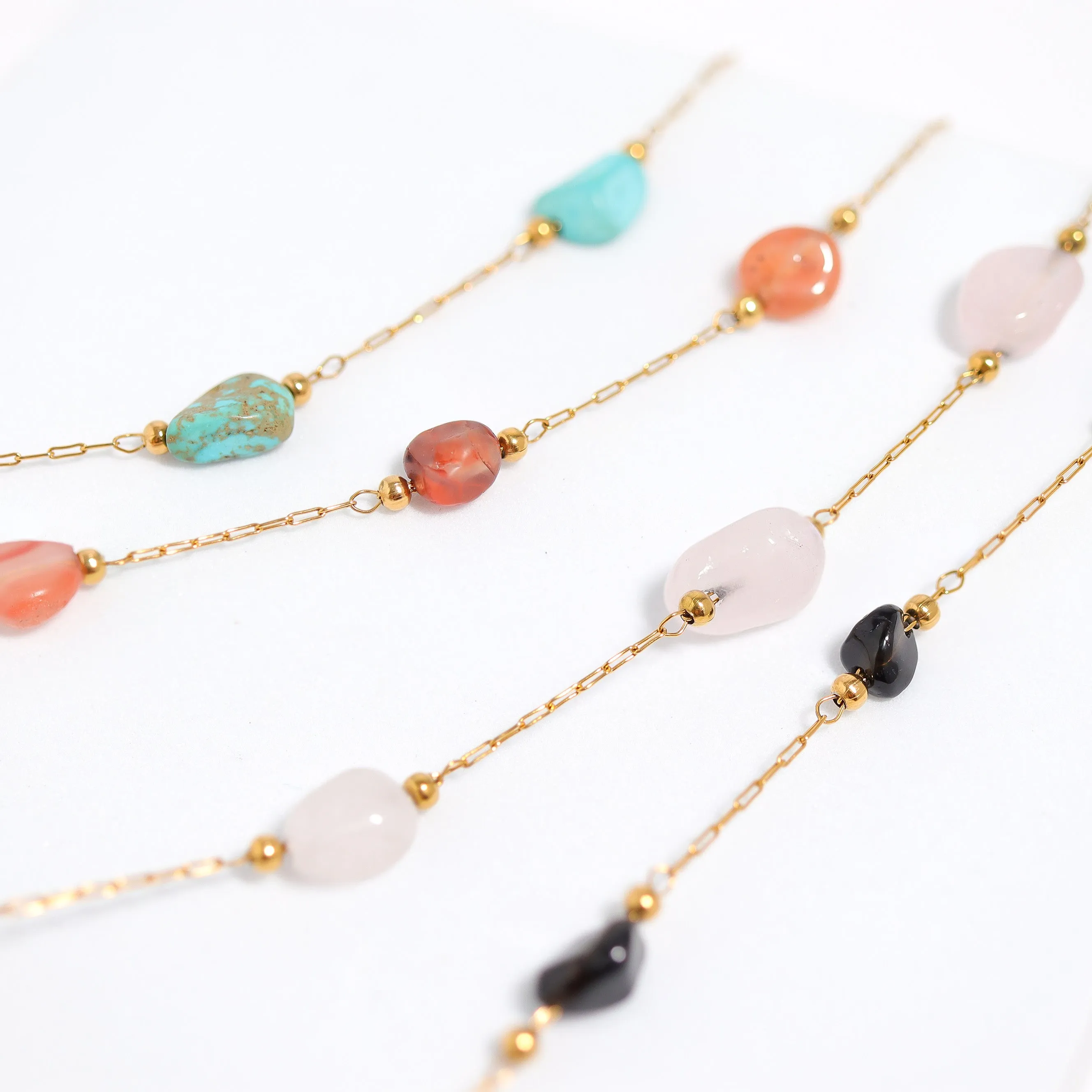 18K Gold PVD Stainless Steel Beaded Stone Chain - By The Foot / SPL1017