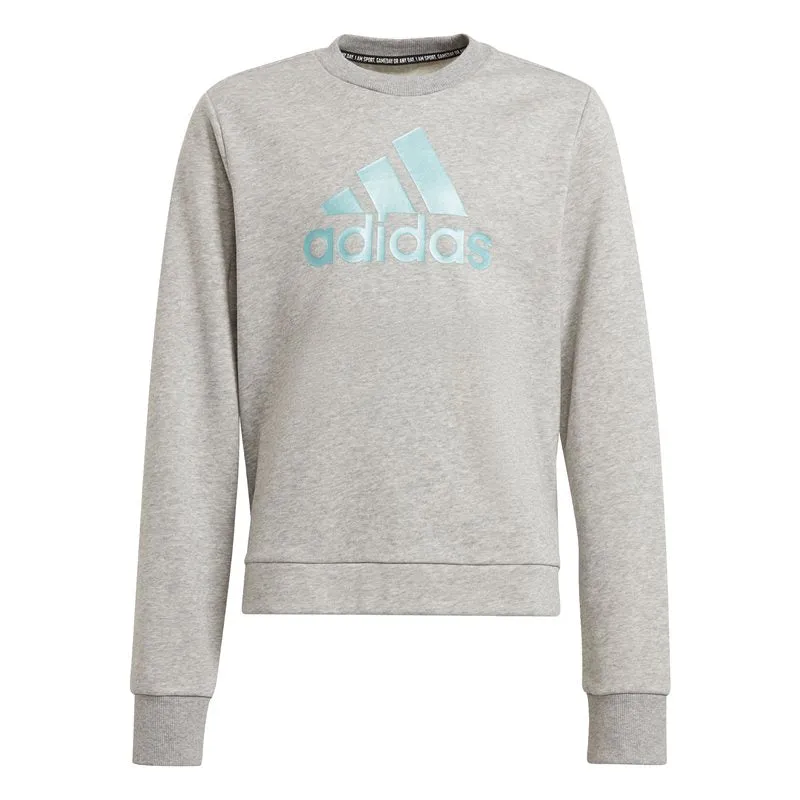 adidas BOS Crew Neck Sweat Top - Girls - Medium Grey Heather/Mint Tone