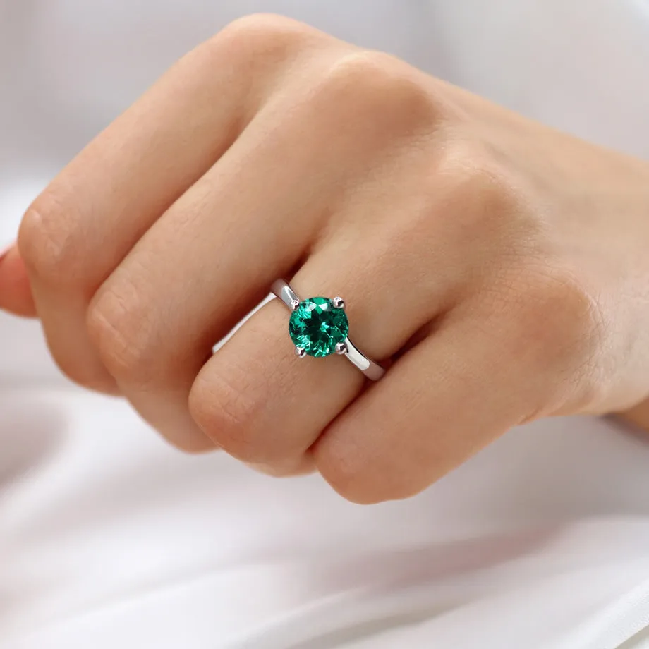 ANNORA - Chatham® Emerald 18k White Gold Twist Solitaire Ring