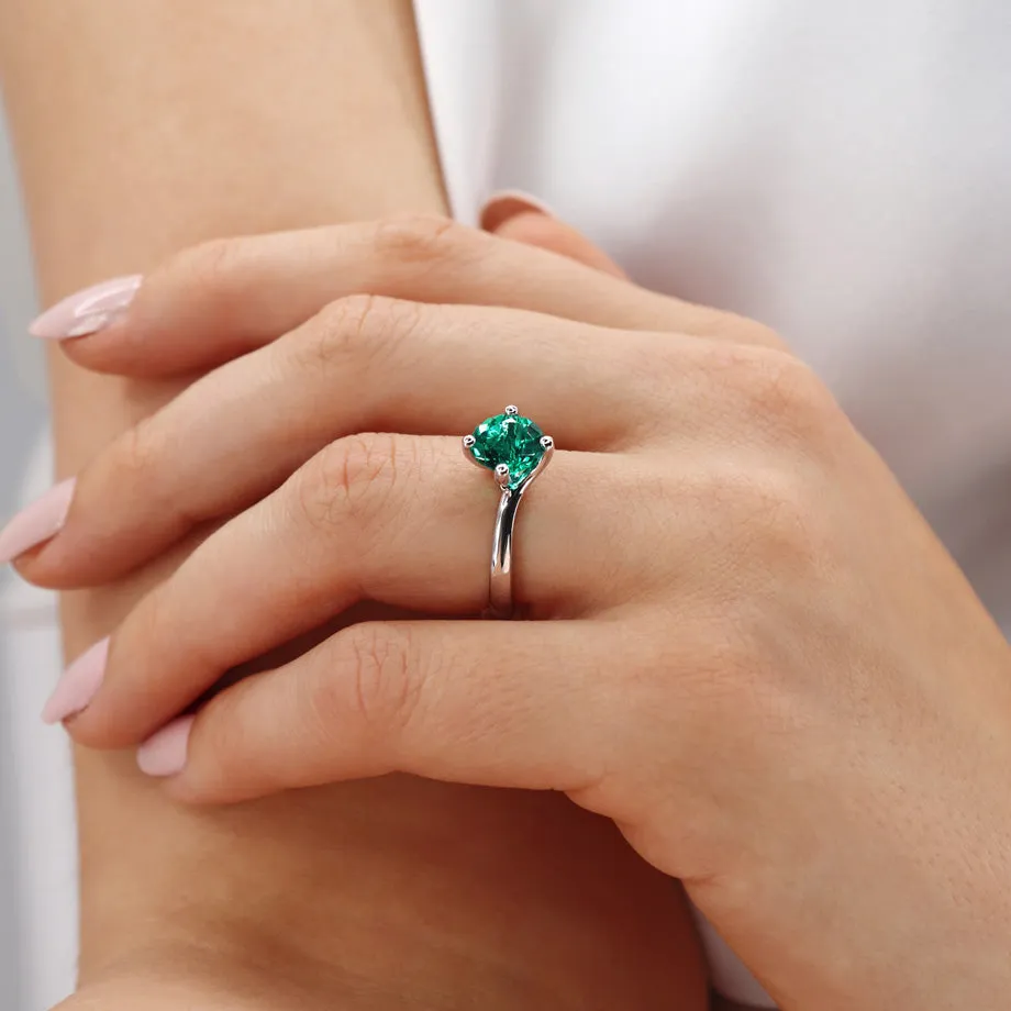 ANNORA - Chatham® Emerald 18k White Gold Twist Solitaire Ring