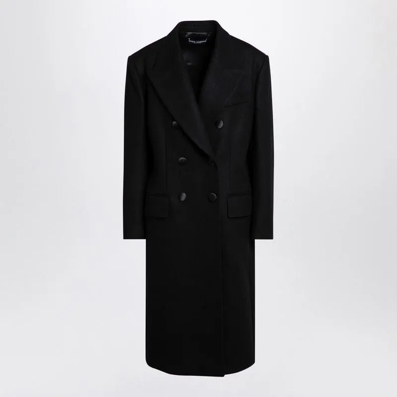 BLACK DOUBLE-BREASTED COAT IN WOOL
