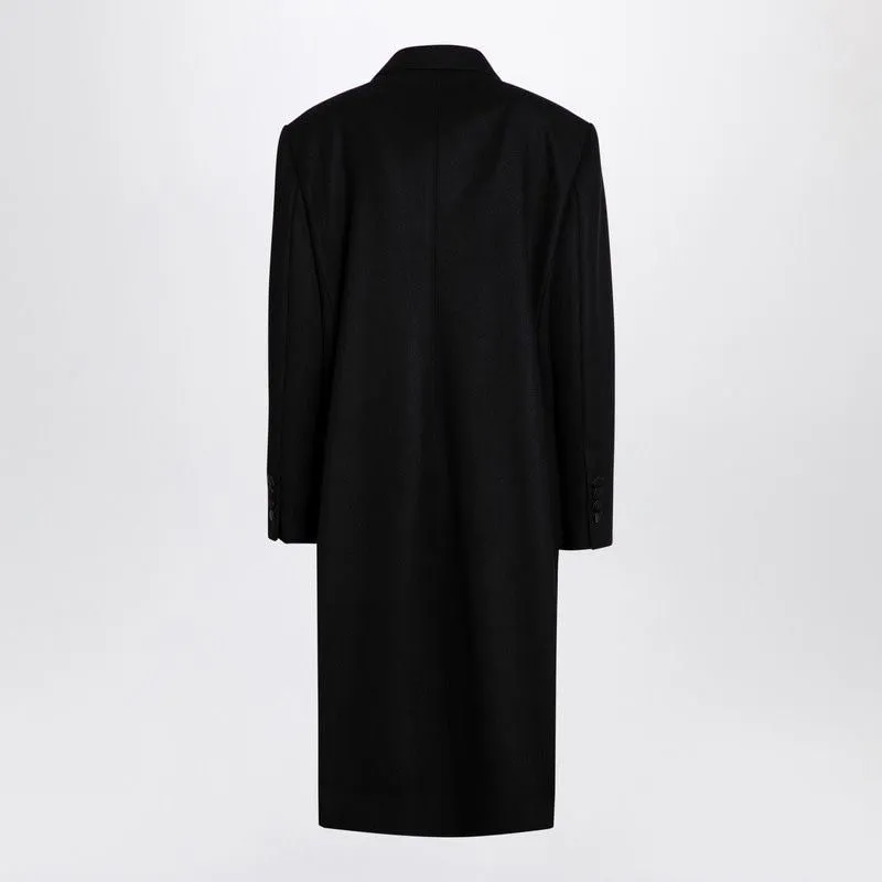 BLACK DOUBLE-BREASTED COAT IN WOOL
