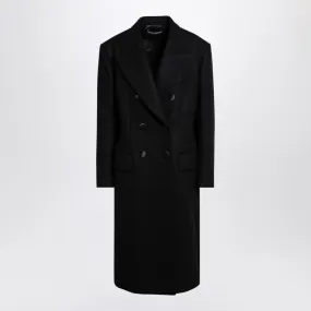 BLACK DOUBLE-BREASTED COAT IN WOOL