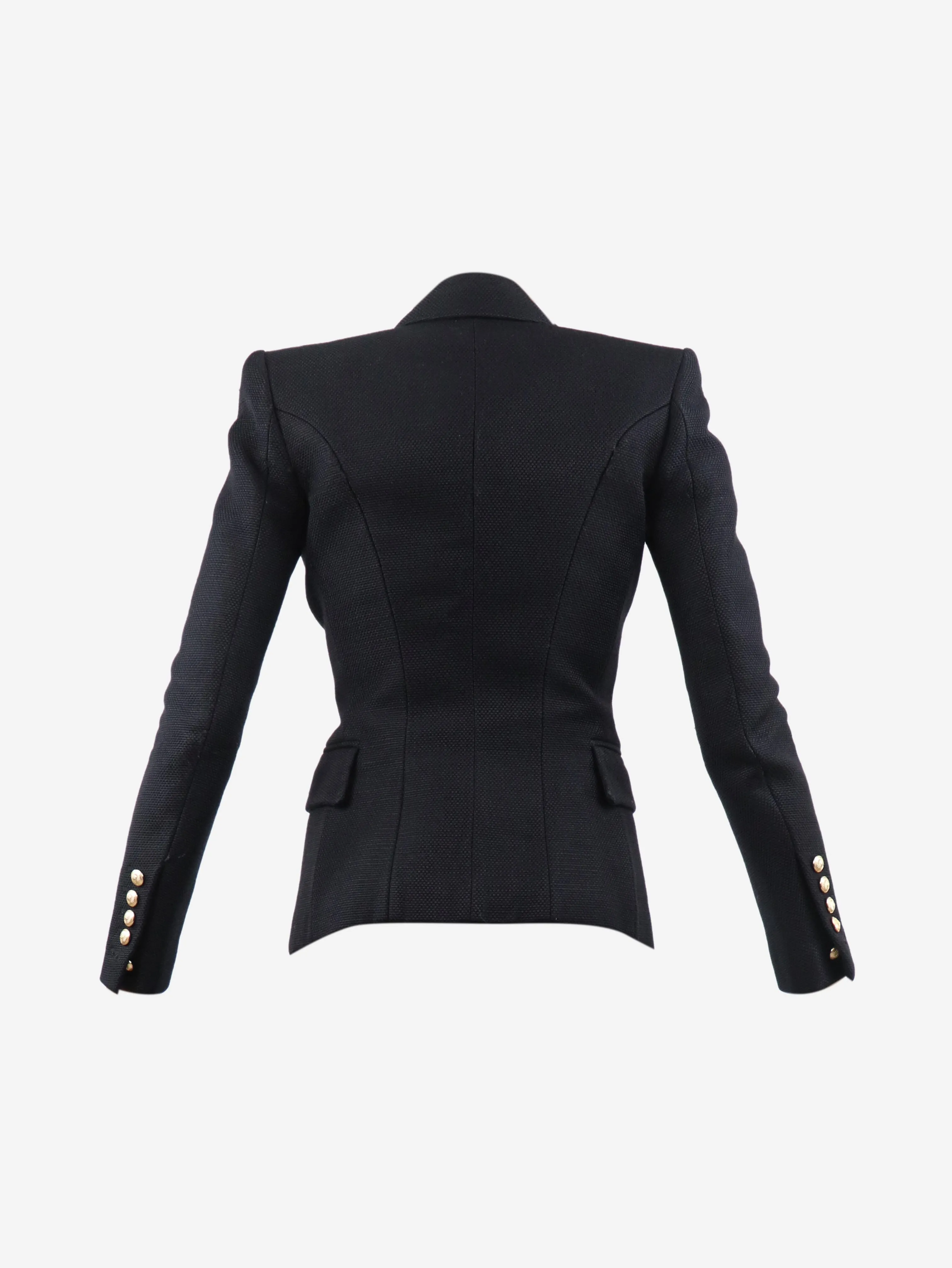 Black double-breasted padded-shoulders blazer - size UK 6