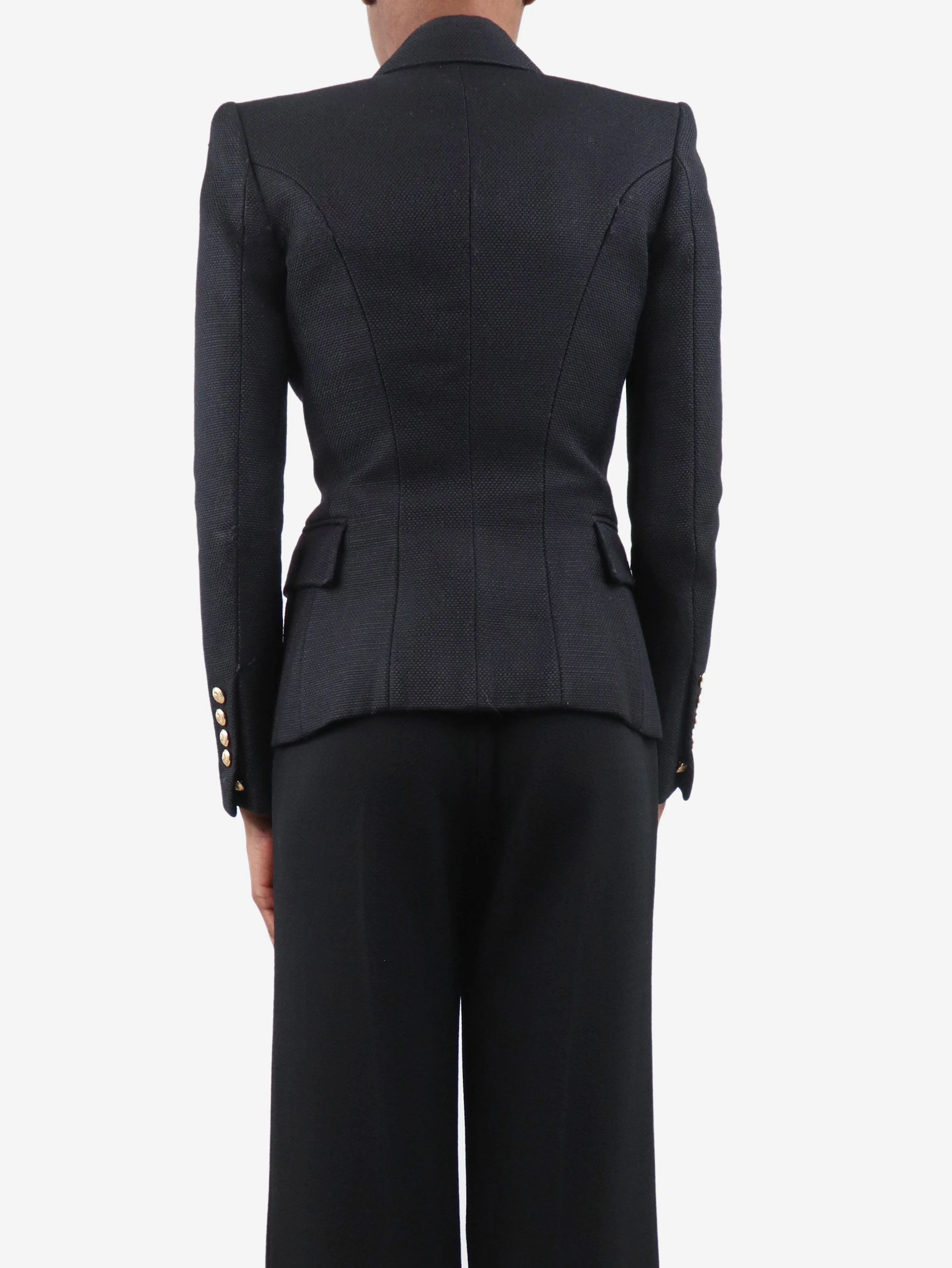 Black double-breasted padded-shoulders blazer - size UK 6