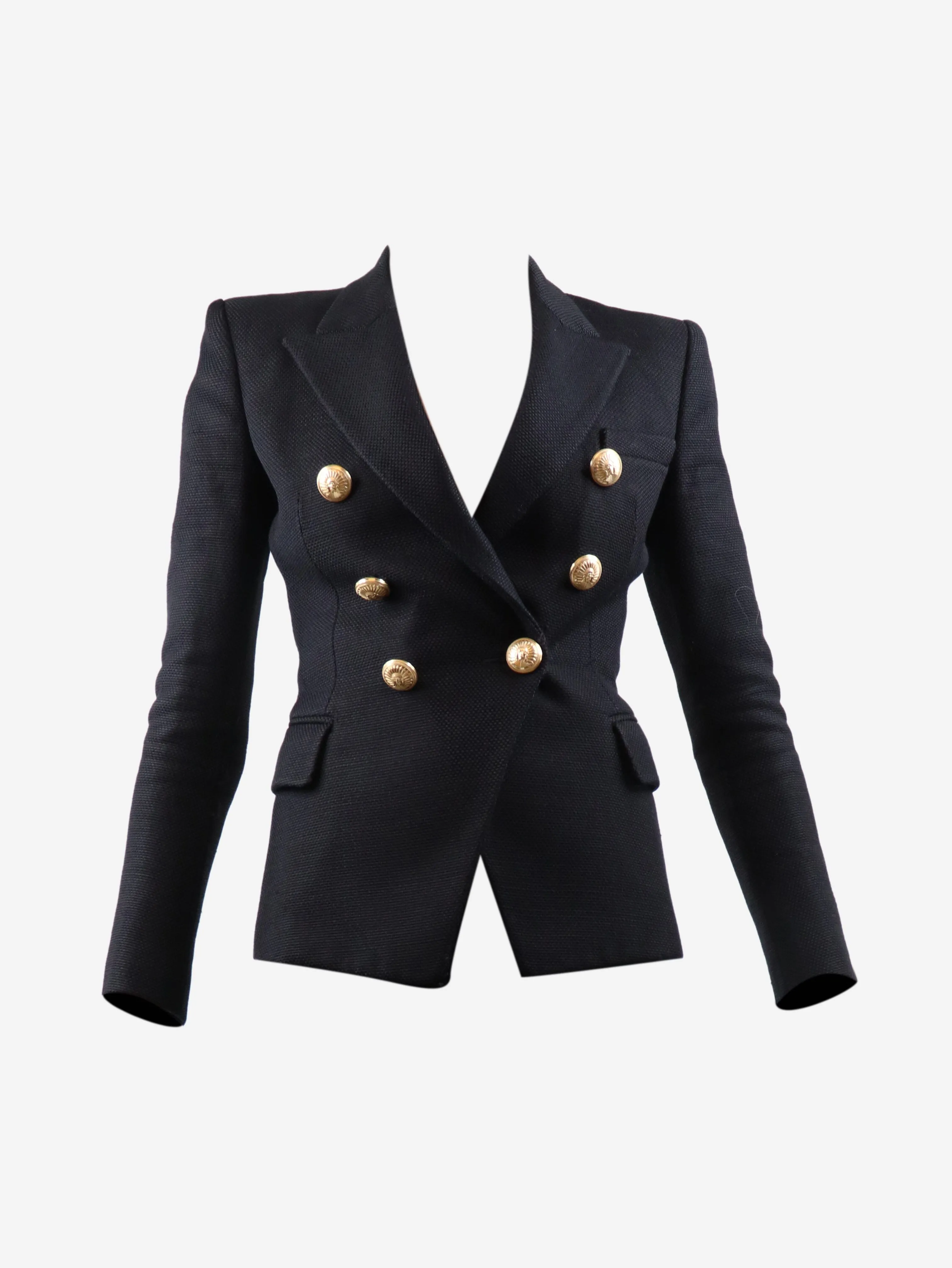 Black double-breasted padded-shoulders blazer - size UK 6