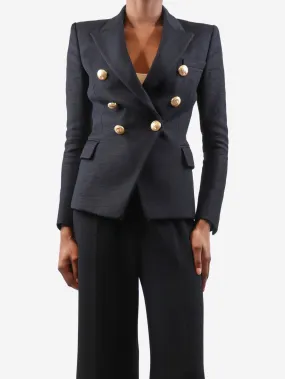 Black double-breasted padded-shoulders blazer - size UK 6