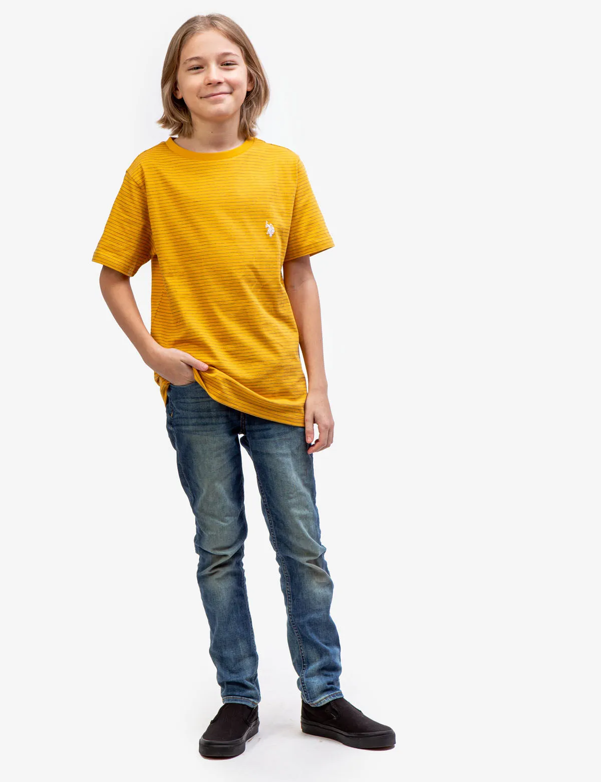 BOYS DASH STRIPE CREW NECK T-SHIRT
