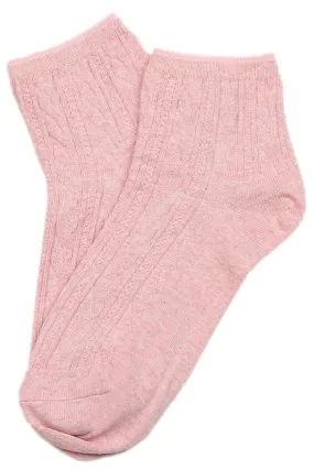 Cable Knit Cotton Socks Pink