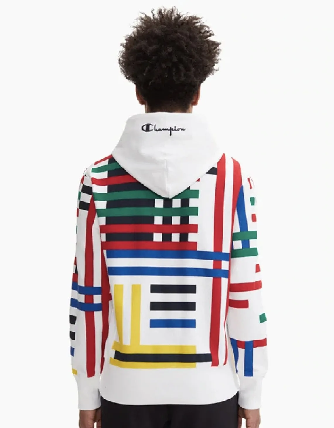 Champion Europe Graphic Stripe Reverse Weave Hoodie Chalk White