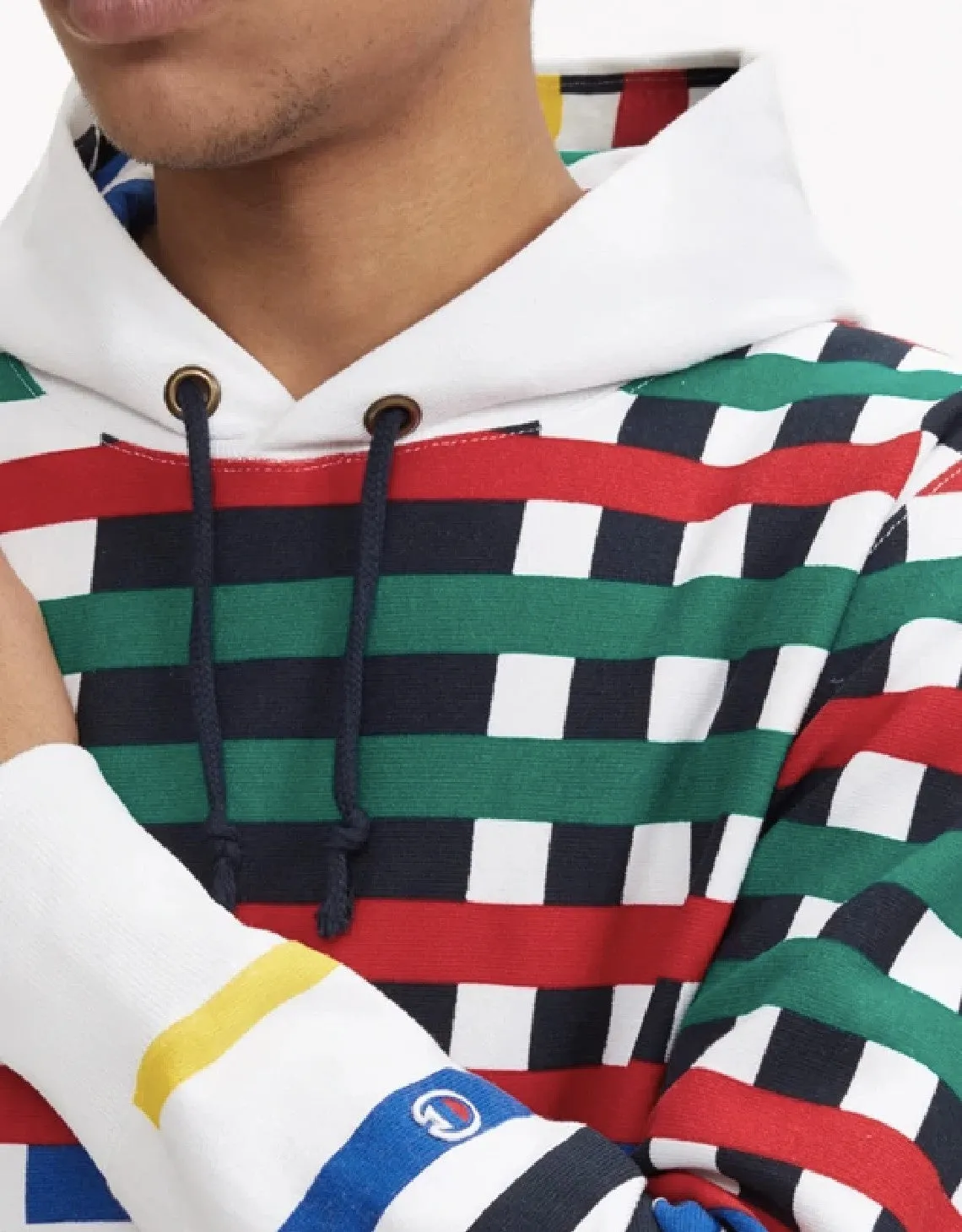 Champion Europe Graphic Stripe Reverse Weave Hoodie Chalk White