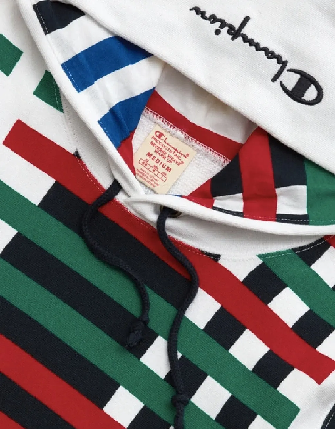 Champion Europe Graphic Stripe Reverse Weave Hoodie Chalk White