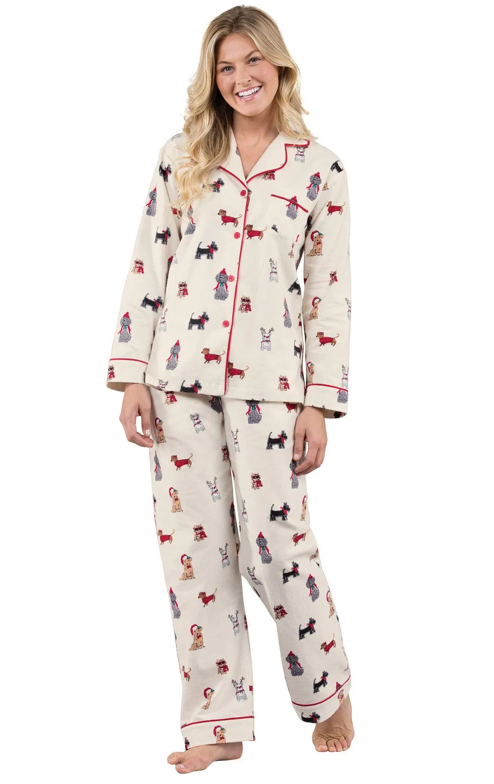 Christmas Dogs Flannel Boyfriend Pajamas - Groups