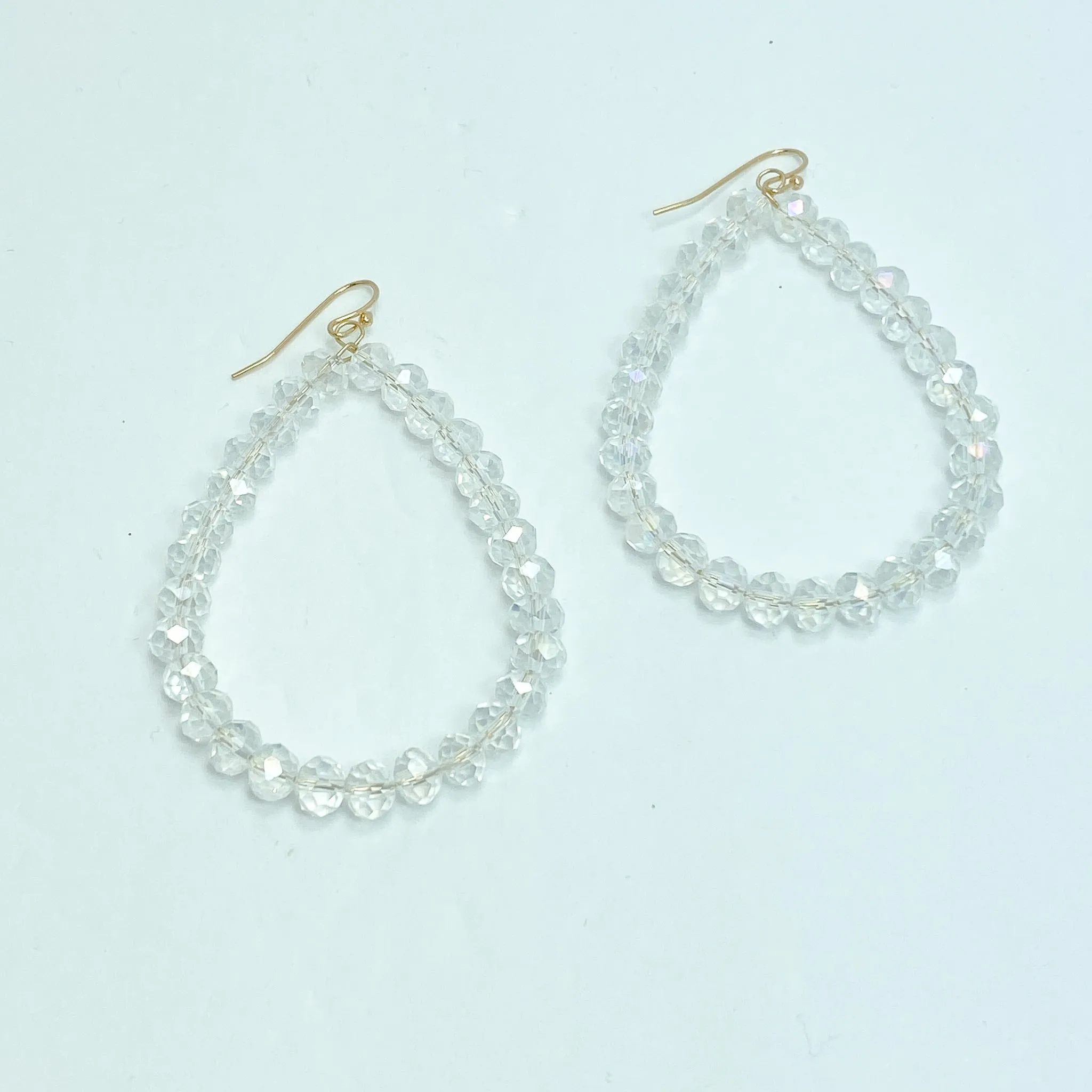 Clear Beaded Teardrop Earrings