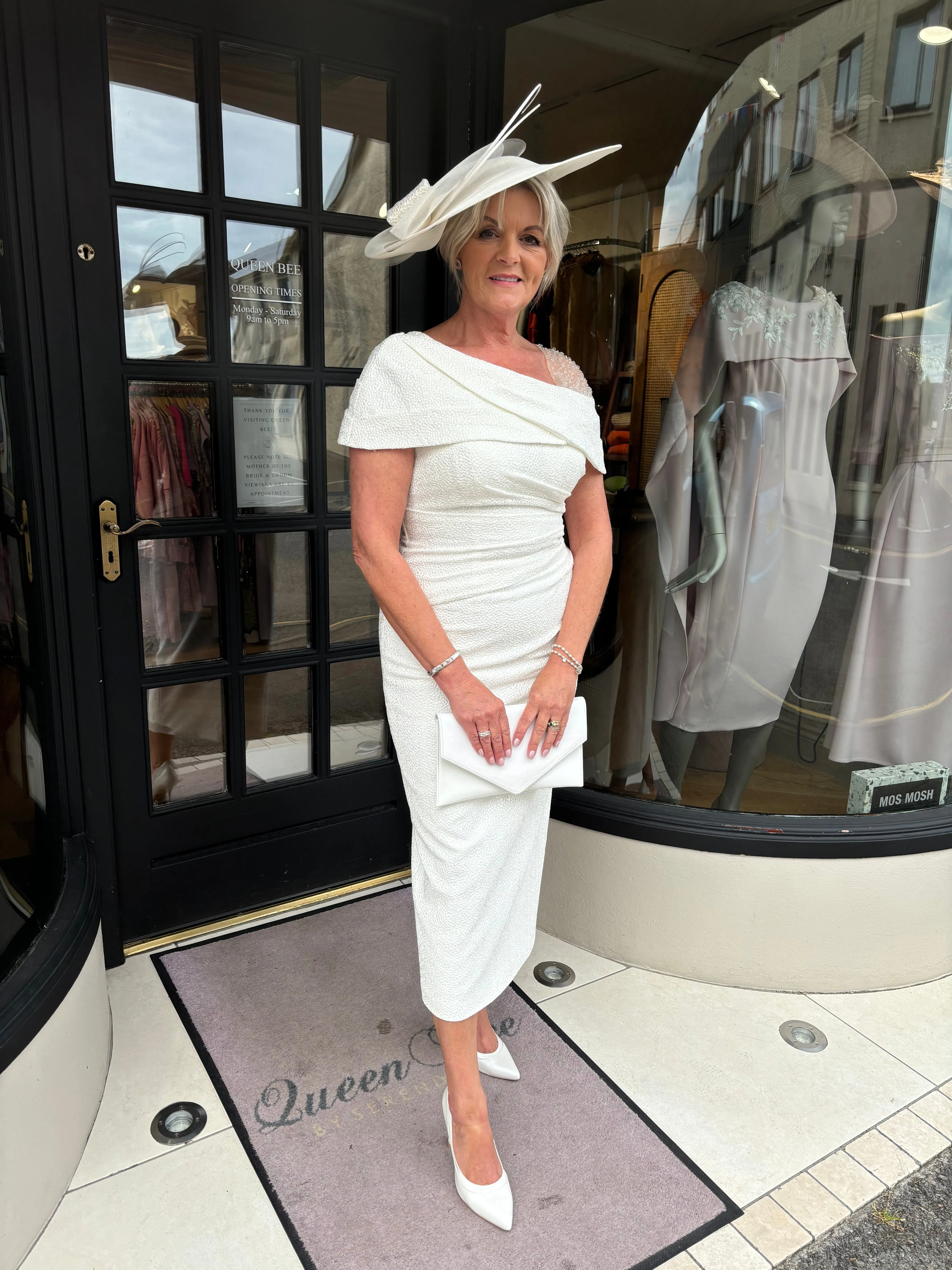 John Charles 29190 Ivory Beaded Shoulder Dress