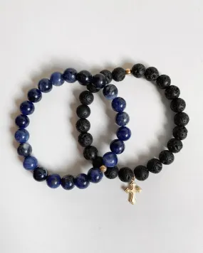 Lava And Sodalite Flared Cross Beaded Bracelet Set (10% Off)