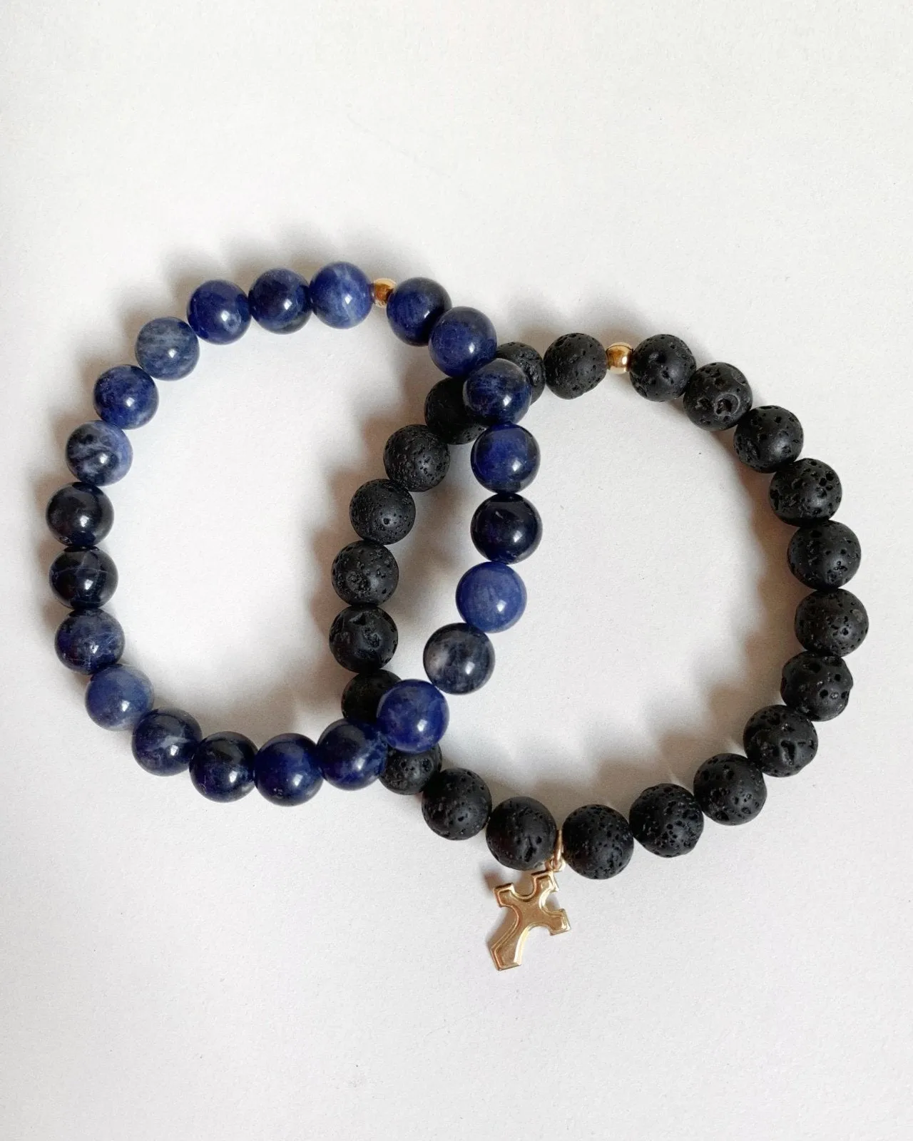 Lava And Sodalite Flared Cross Beaded Bracelet Set (10% Off)