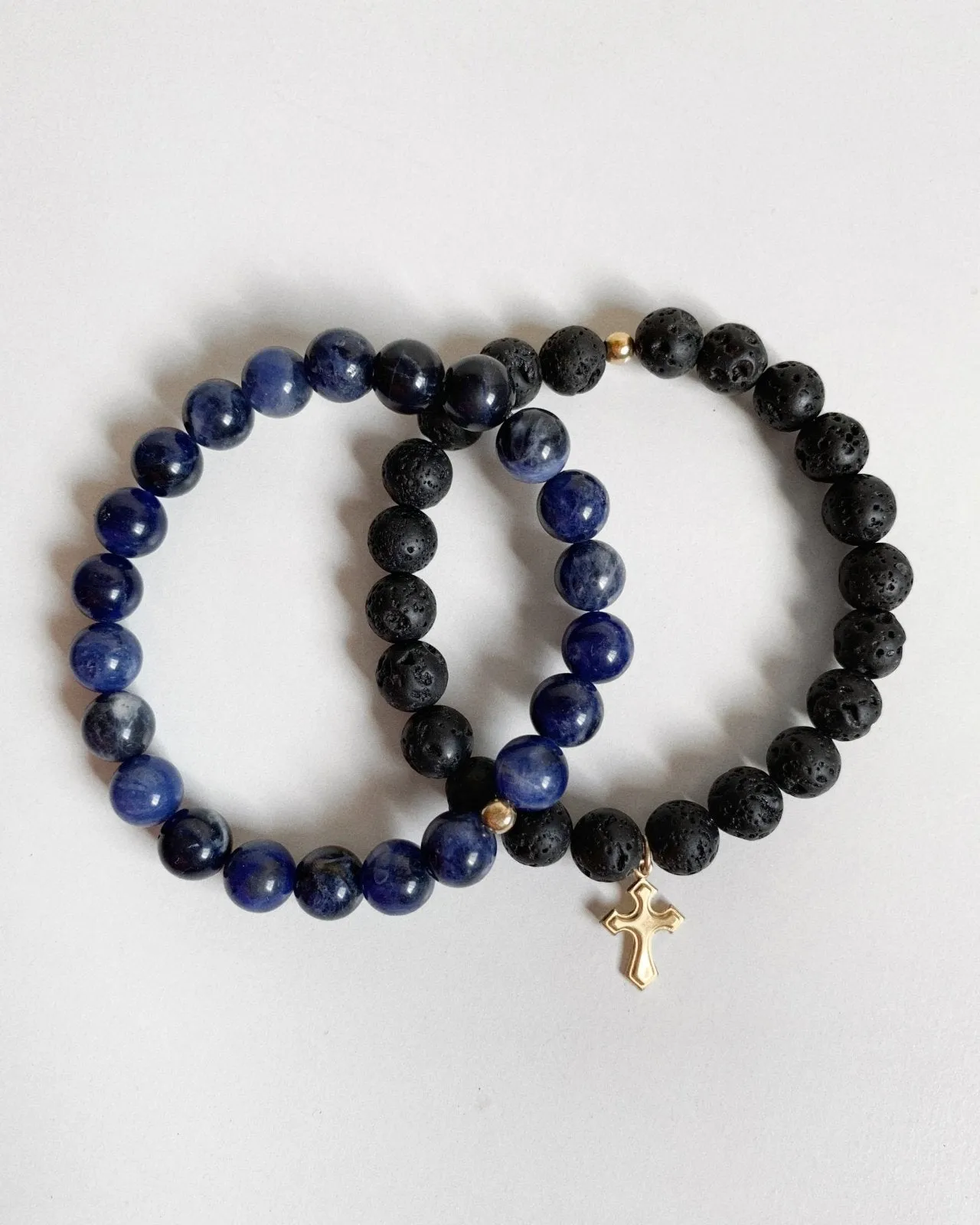 Lava And Sodalite Flared Cross Beaded Bracelet Set (10% Off)