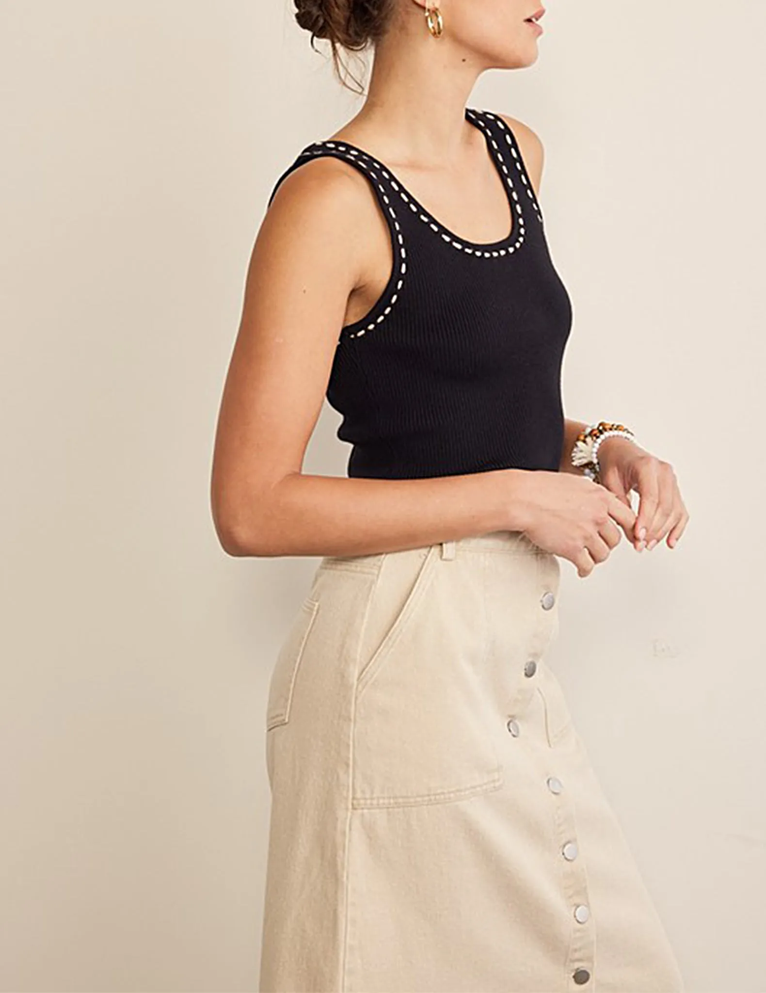 Maeve Contrast Stitch Rib Knit Tank
