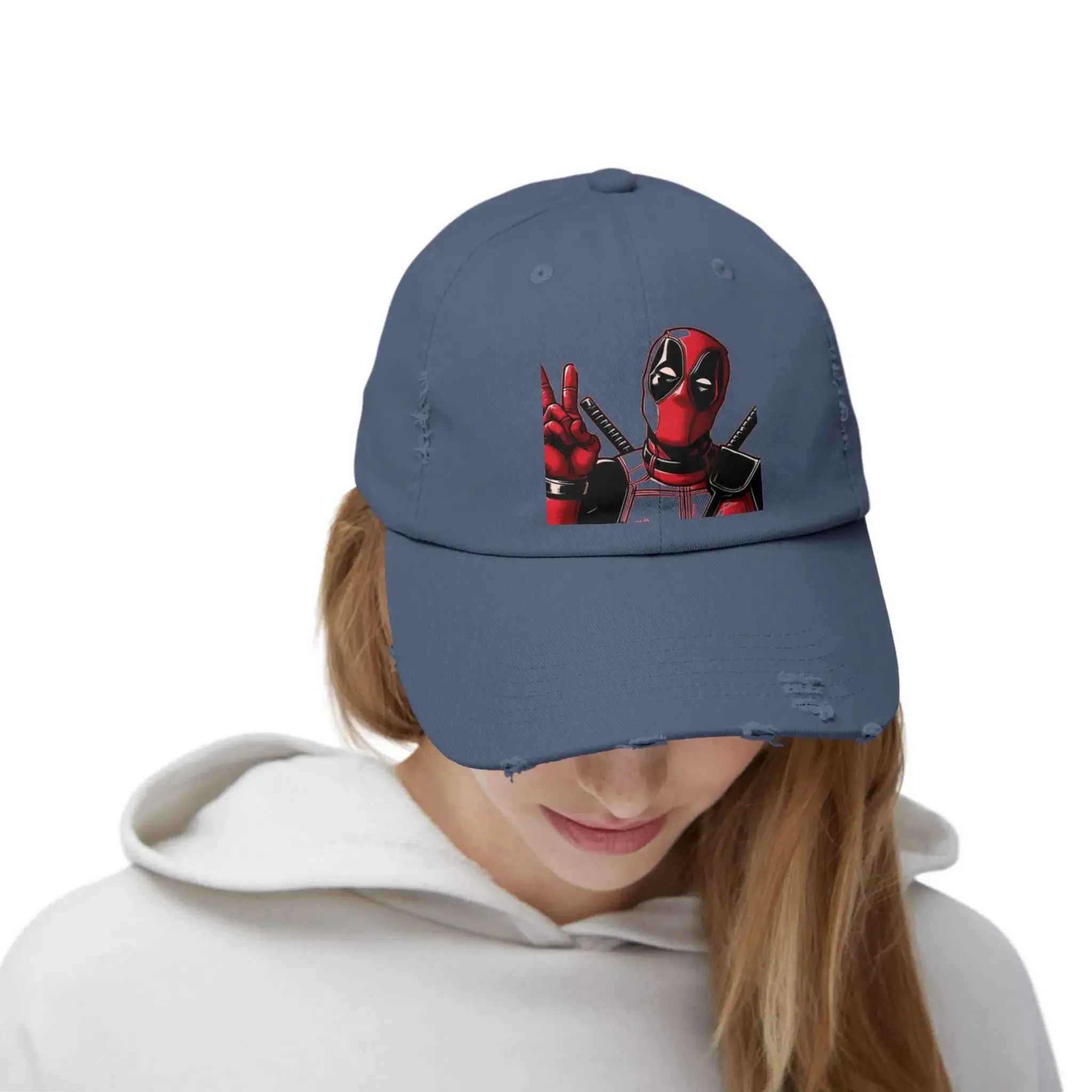 Men's & Women's  Distressed Cap with Deadpool Design - Trendy Casual Headwear for Marvel Fans