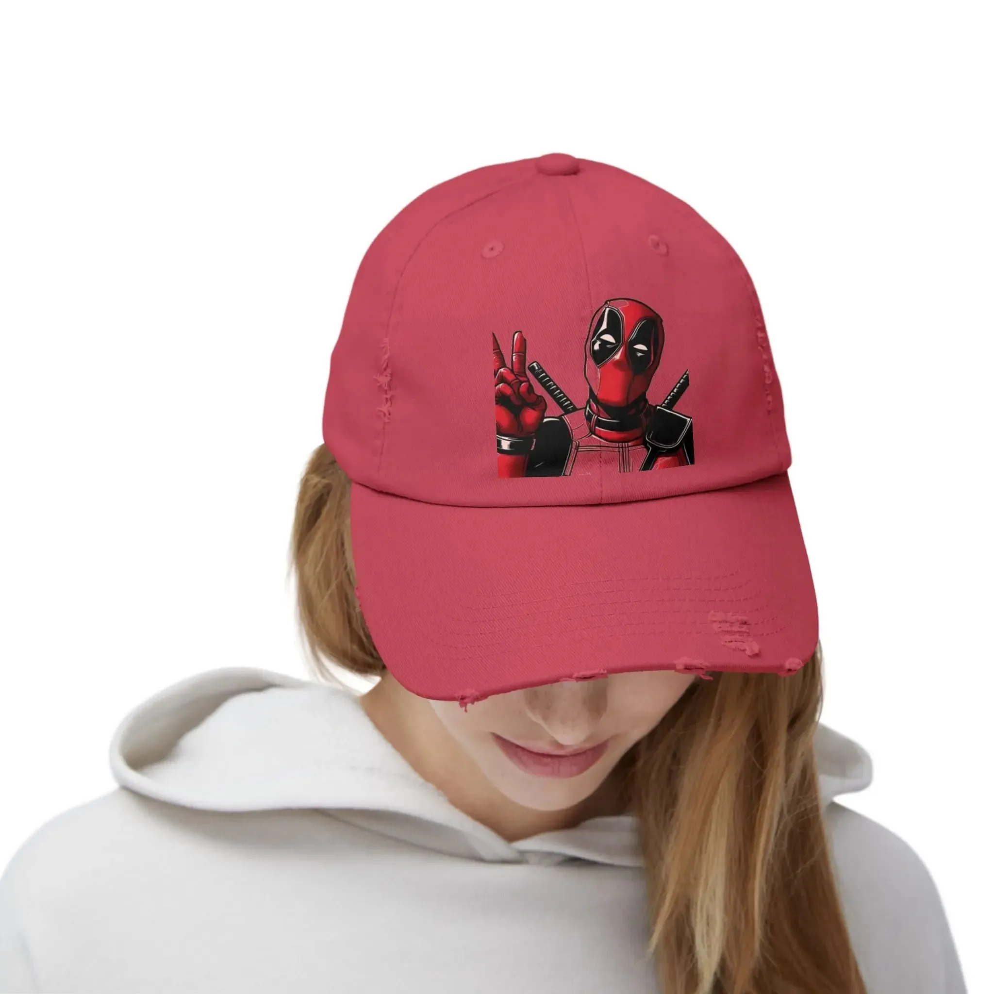 Men's & Women's  Distressed Cap with Deadpool Design - Trendy Casual Headwear for Marvel Fans