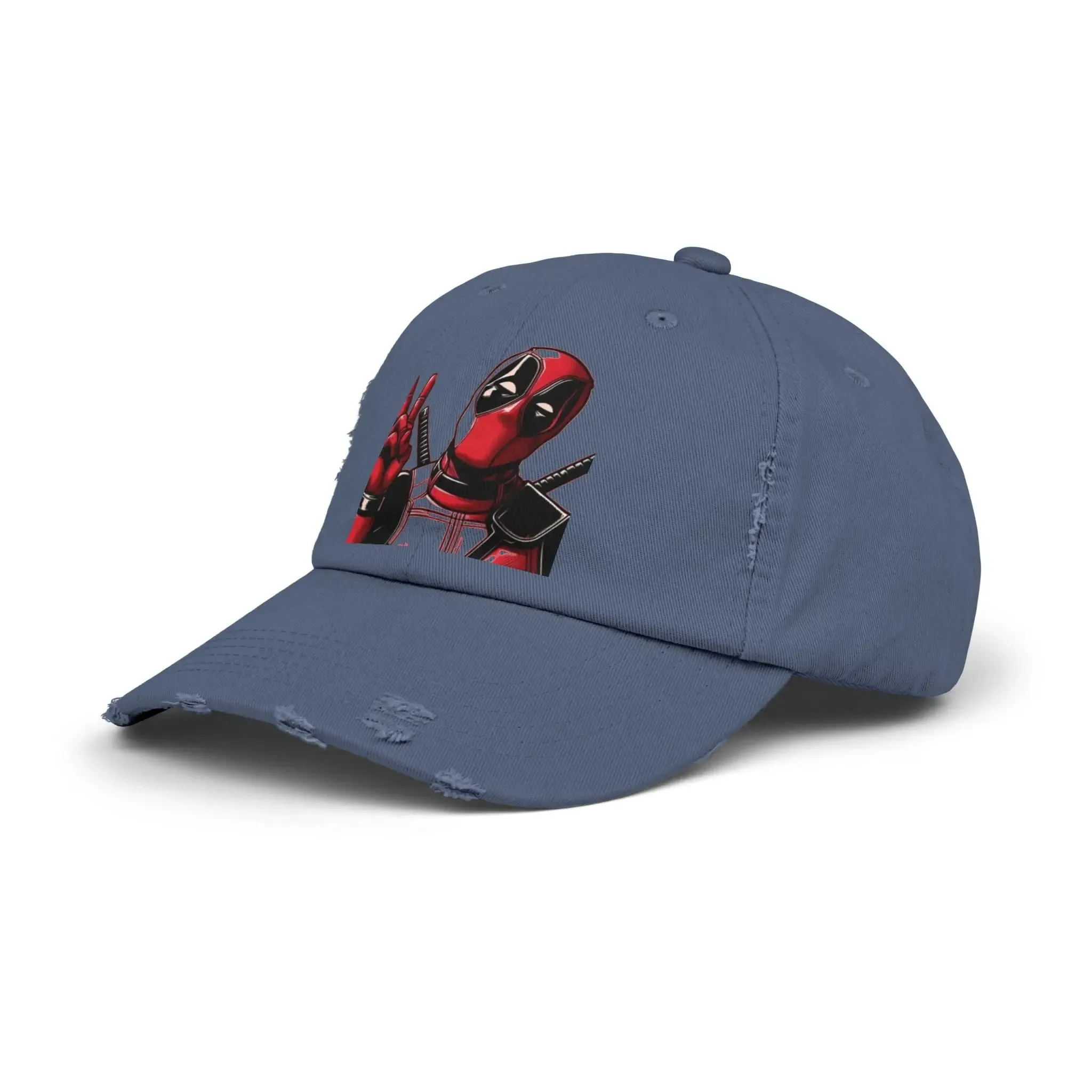 Men's & Women's  Distressed Cap with Deadpool Design - Trendy Casual Headwear for Marvel Fans