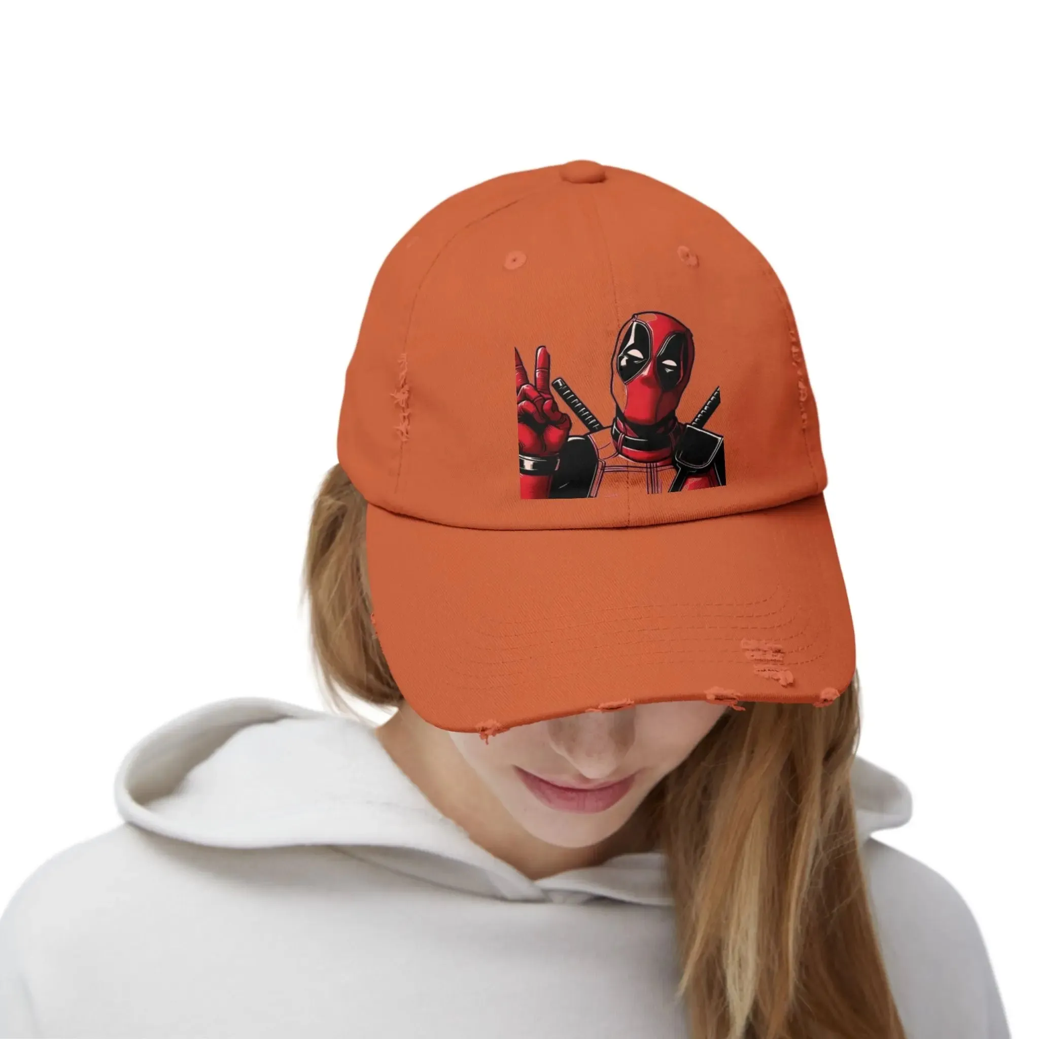 Men's & Women's  Distressed Cap with Deadpool Design - Trendy Casual Headwear for Marvel Fans