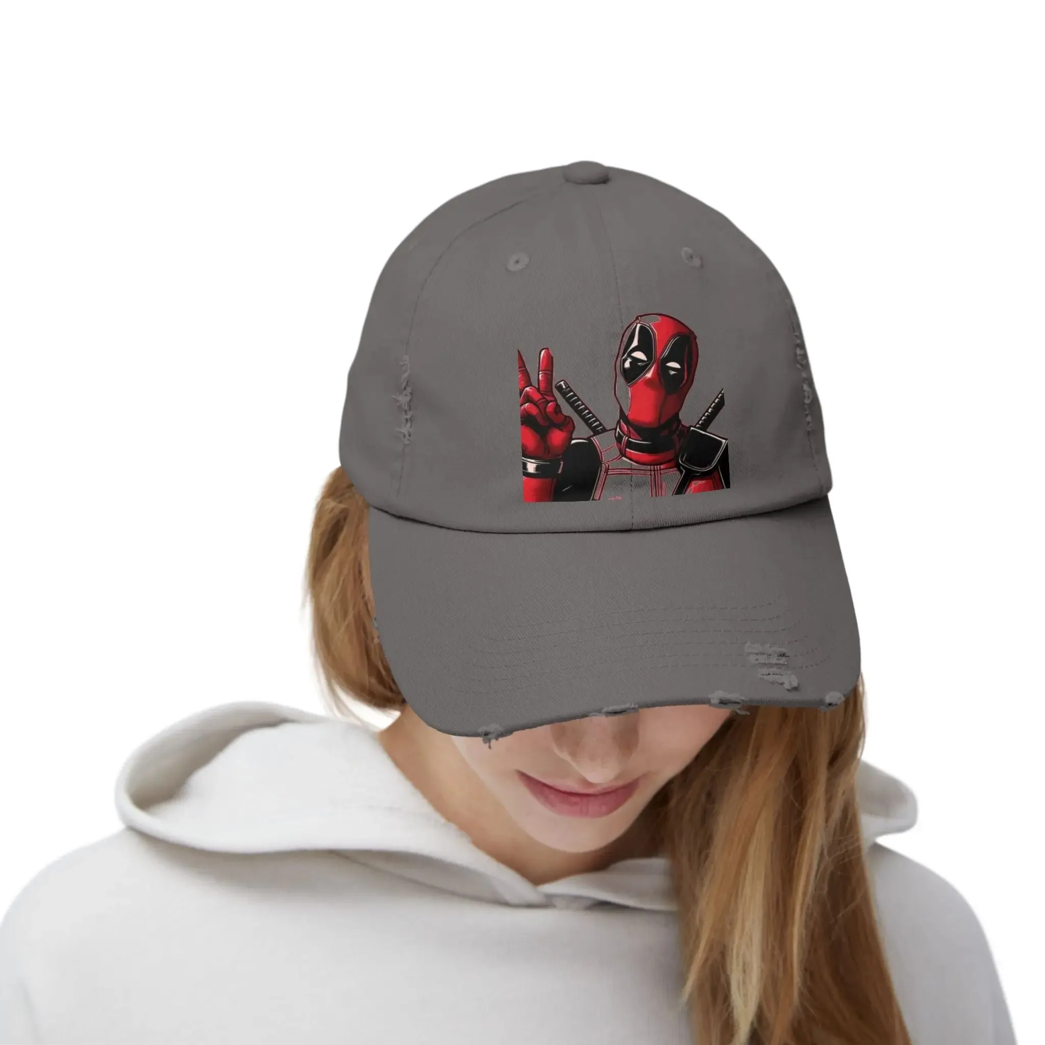 Men's & Women's  Distressed Cap with Deadpool Design - Trendy Casual Headwear for Marvel Fans