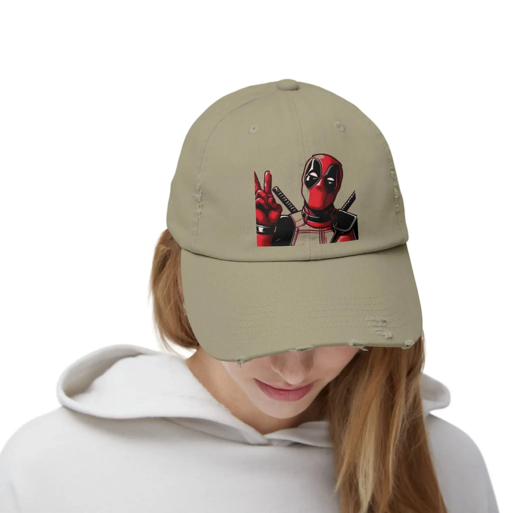 Men's & Women's  Distressed Cap with Deadpool Design - Trendy Casual Headwear for Marvel Fans