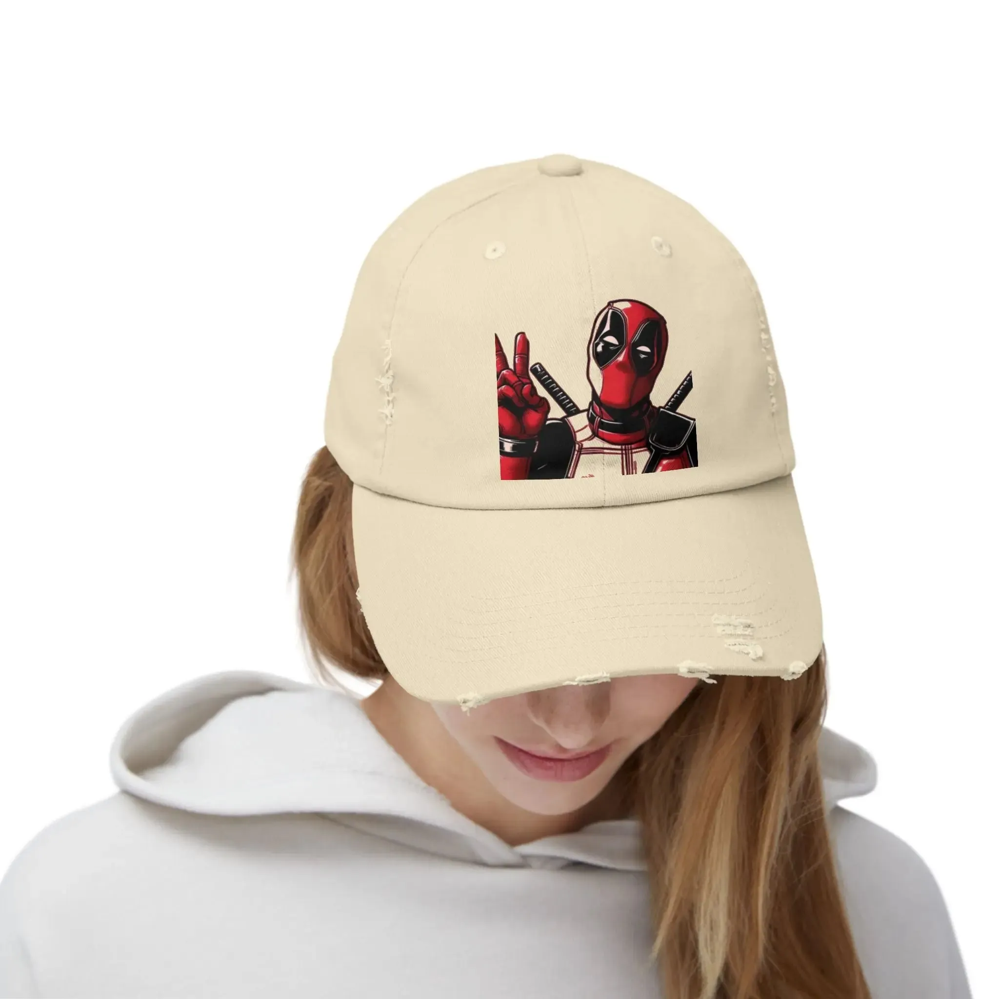 Men's & Women's  Distressed Cap with Deadpool Design - Trendy Casual Headwear for Marvel Fans