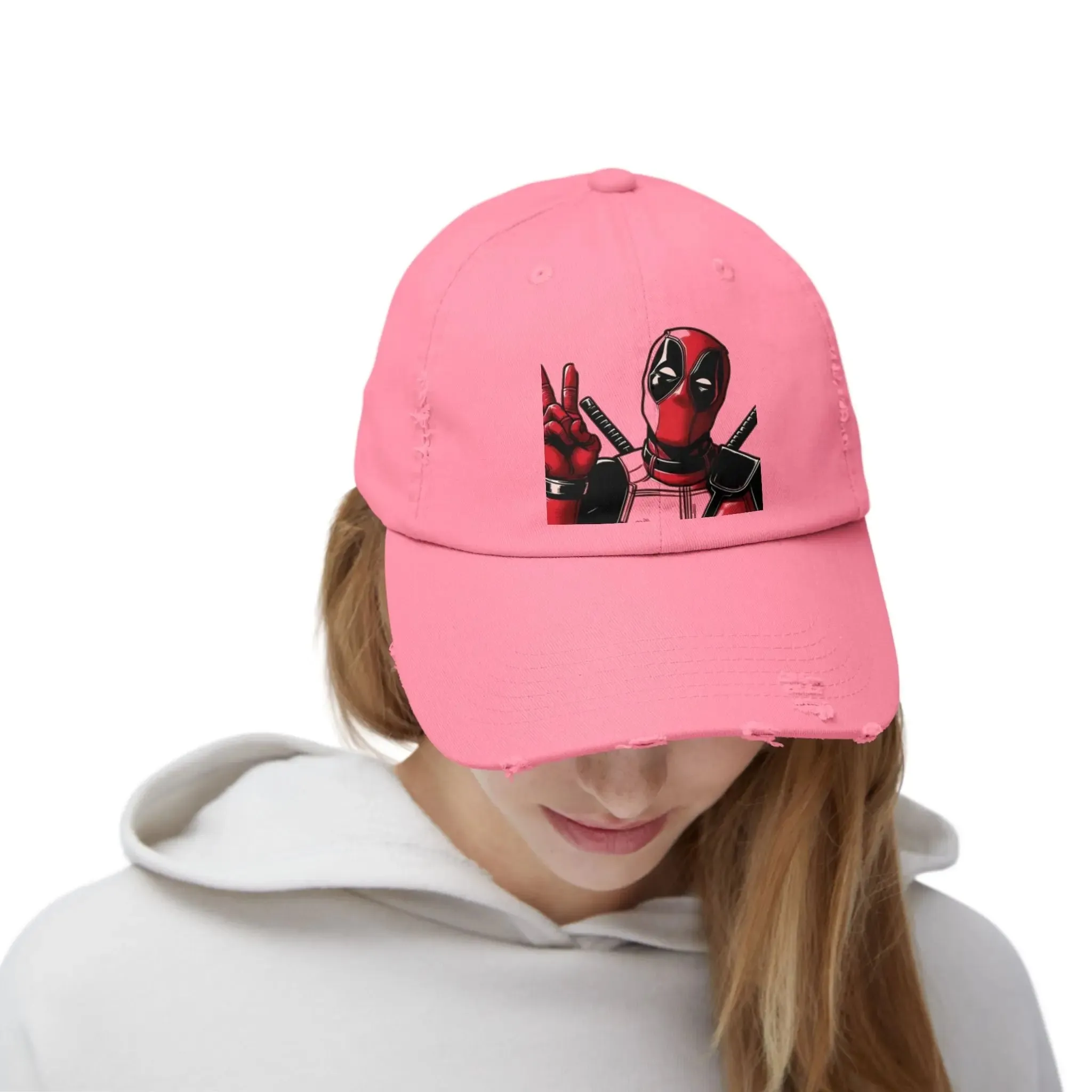 Men's & Women's  Distressed Cap with Deadpool Design - Trendy Casual Headwear for Marvel Fans