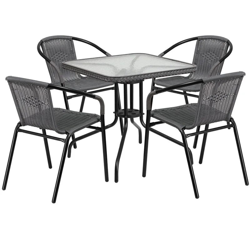 Milan 5 Piece Dark Gray Glass Patio Table Chair Set