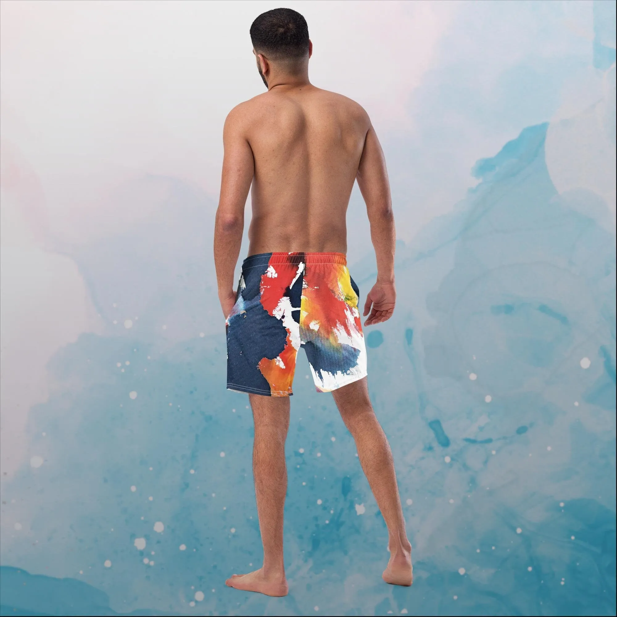 Primary Color Pallet Paint Print Mens Swim Trunks