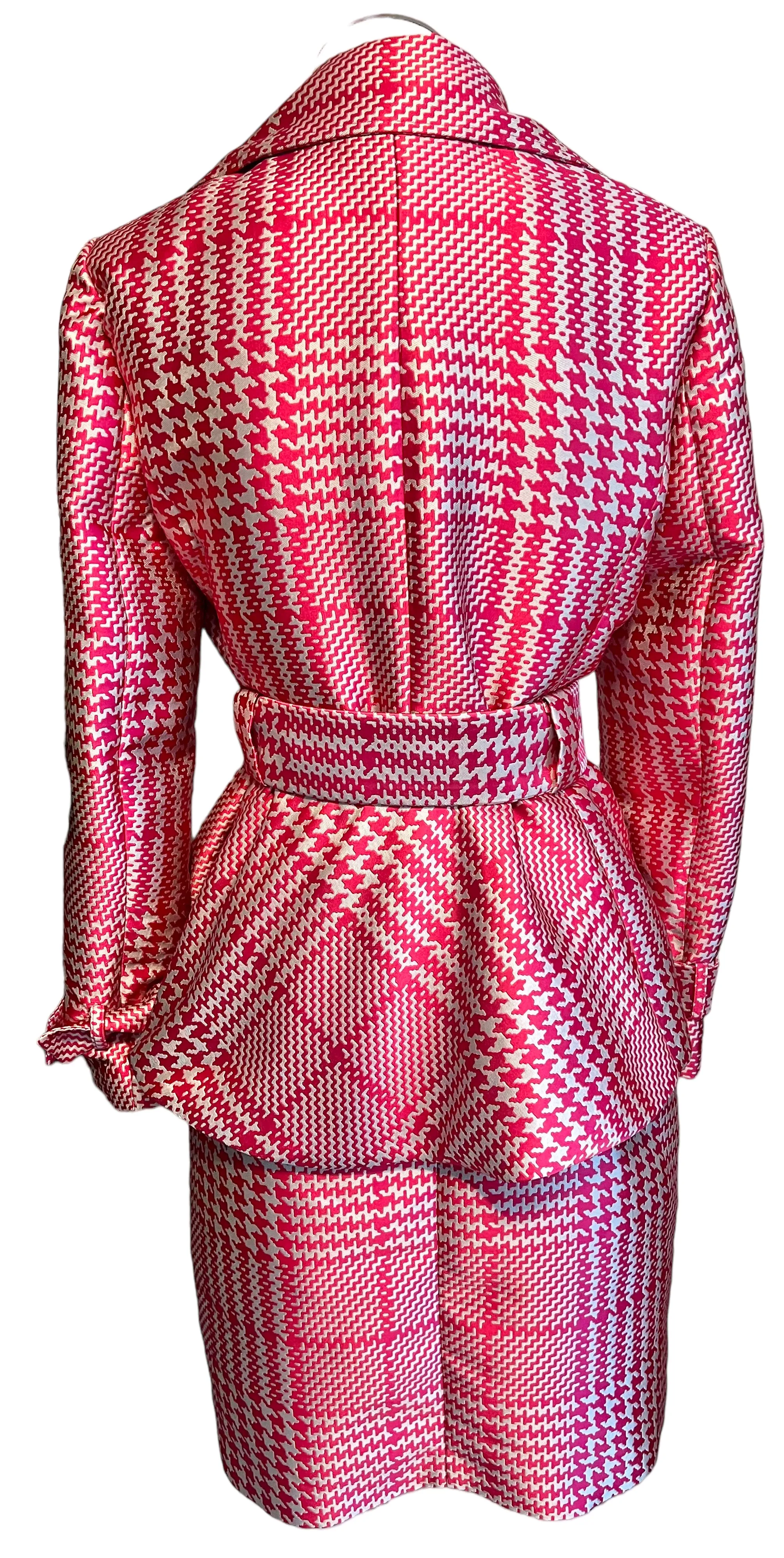 White House Black Market Size S Bright Rose/Pumice Houndstooth Skirt Set