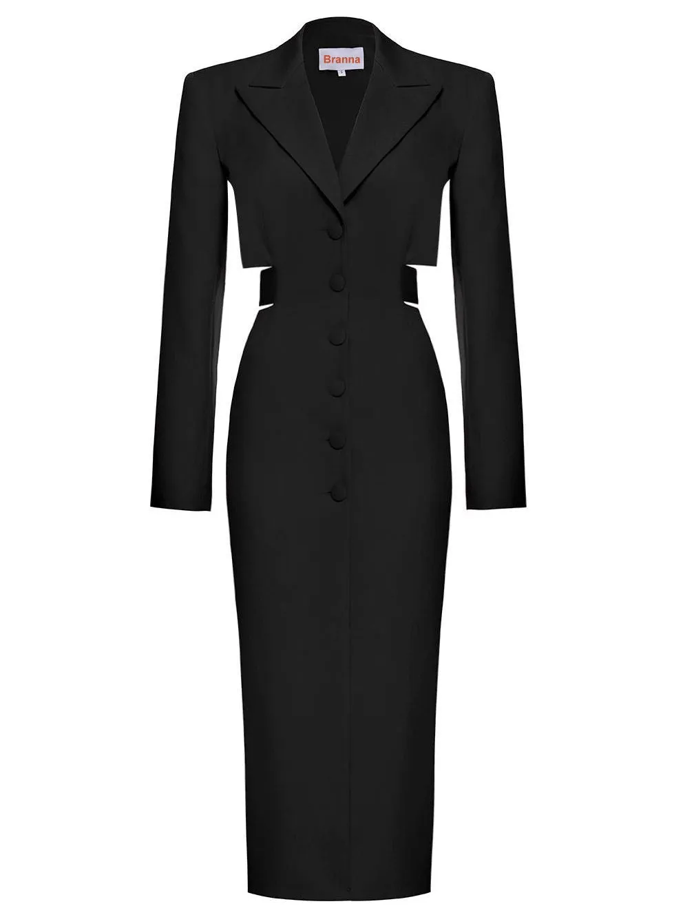 Women’s Backless Cut-Out Single-Breasted Black Midi Dress
