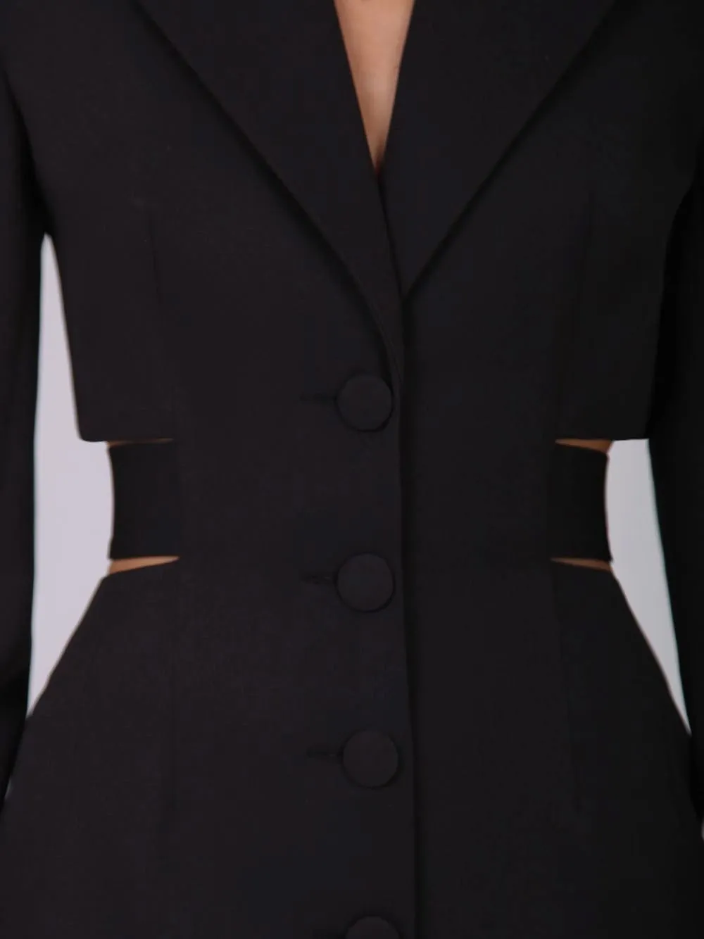 Women’s Backless Cut-Out Single-Breasted Black Midi Dress
